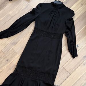 Milly Black Midi Dress with Lace Accents